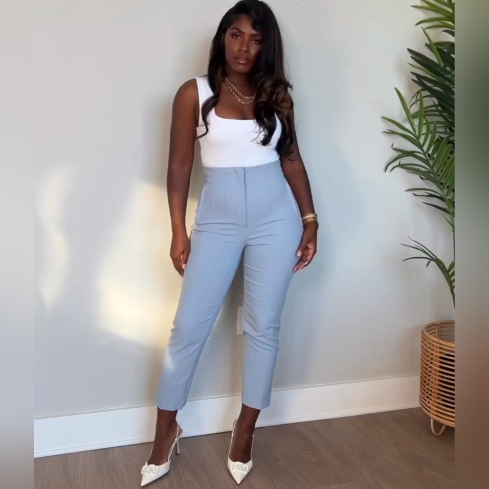 ZARA WOMAN HIGH-WAISTED PANTS LIGHT Blue NWT S,M,L